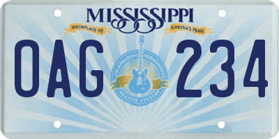MS license plate OAG234