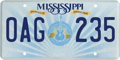 MS license plate OAG235