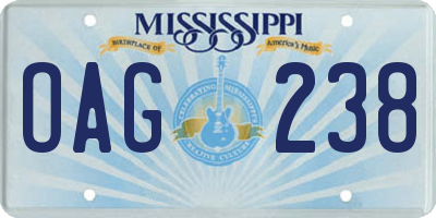 MS license plate OAG238