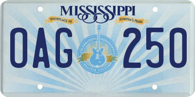 MS license plate OAG250