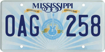 MS license plate OAG258