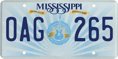 MS license plate OAG265