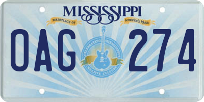 MS license plate OAG274