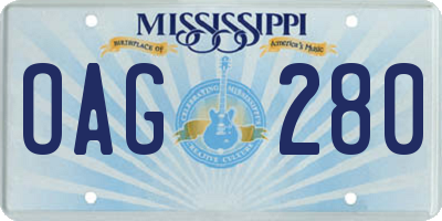 MS license plate OAG280