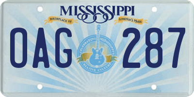 MS license plate OAG287