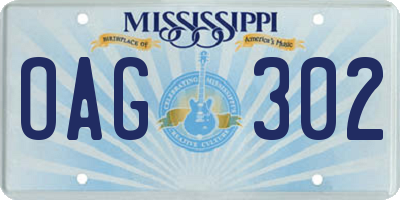 MS license plate OAG302