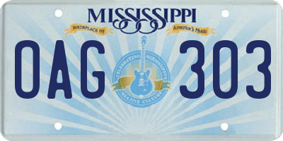 MS license plate OAG303
