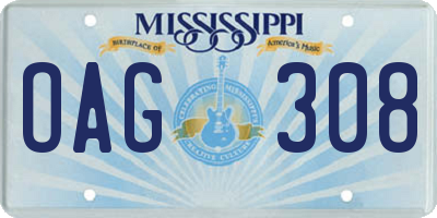 MS license plate OAG308