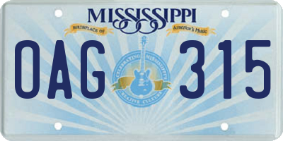MS license plate OAG315