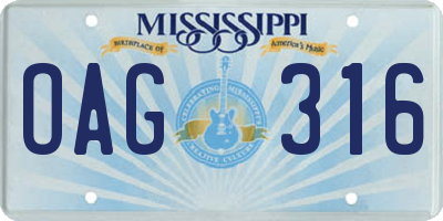MS license plate OAG316
