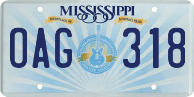 MS license plate OAG318