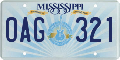 MS license plate OAG321