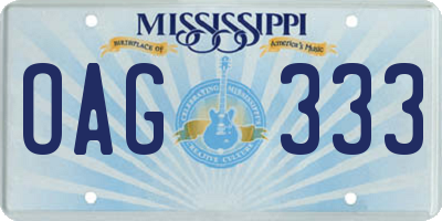 MS license plate OAG333