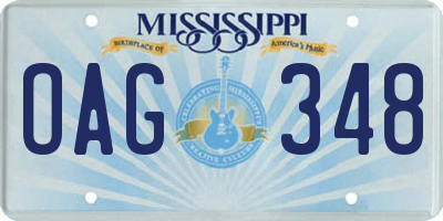 MS license plate OAG348