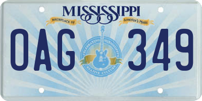 MS license plate OAG349