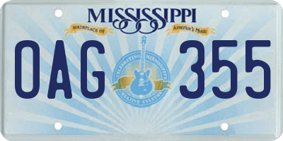 MS license plate OAG355