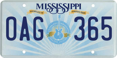 MS license plate OAG365