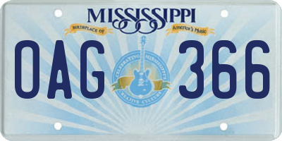 MS license plate OAG366