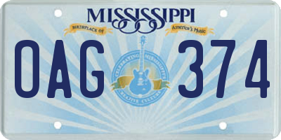 MS license plate OAG374