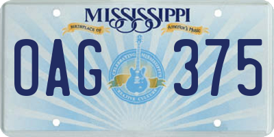 MS license plate OAG375