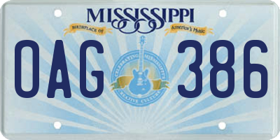 MS license plate OAG386