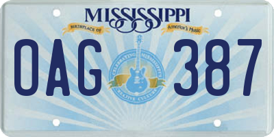 MS license plate OAG387