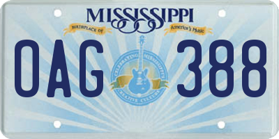 MS license plate OAG388