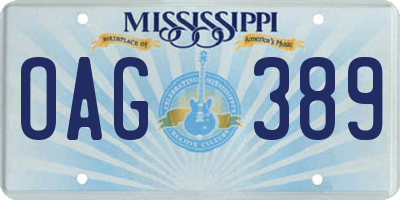 MS license plate OAG389