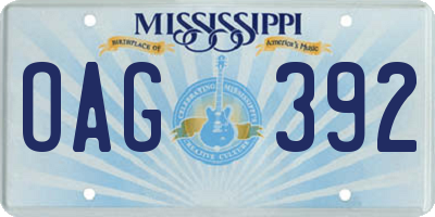 MS license plate OAG392