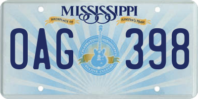 MS license plate OAG398