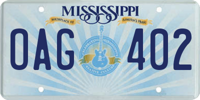 MS license plate OAG402