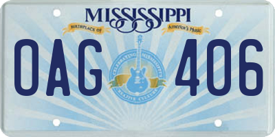 MS license plate OAG406