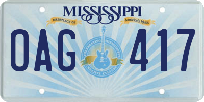 MS license plate OAG417