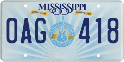 MS license plate OAG418