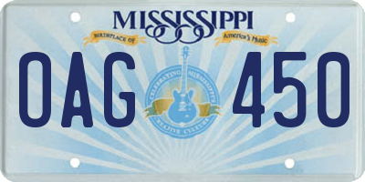 MS license plate OAG450