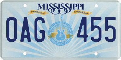MS license plate OAG455