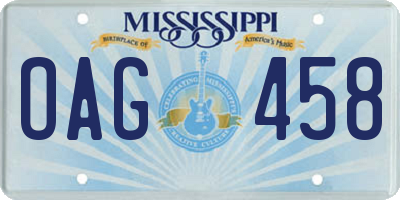 MS license plate OAG458