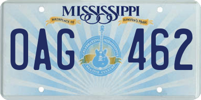 MS license plate OAG462