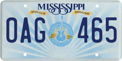MS license plate OAG465