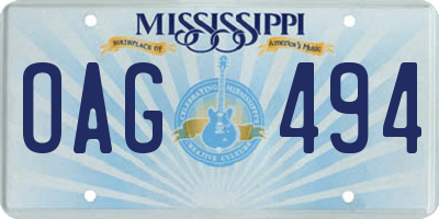 MS license plate OAG494