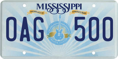 MS license plate OAG500