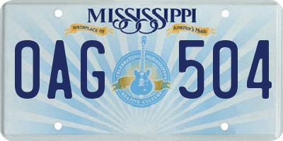 MS license plate OAG504