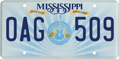 MS license plate OAG509