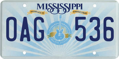 MS license plate OAG536