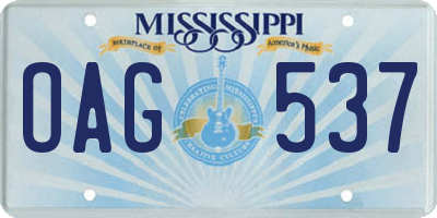 MS license plate OAG537