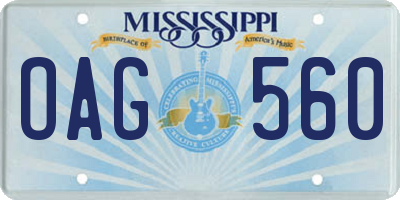 MS license plate OAG560