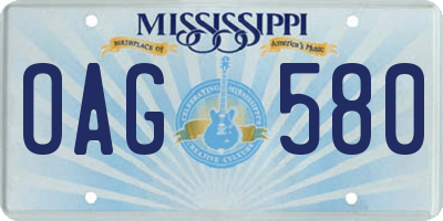 MS license plate OAG580