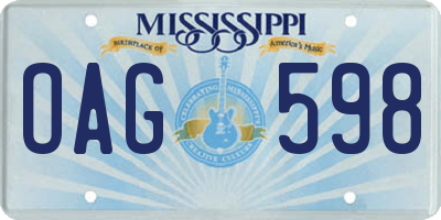 MS license plate OAG598