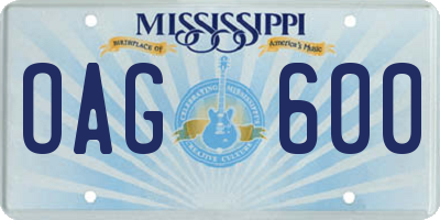 MS license plate OAG600