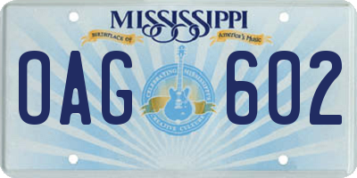MS license plate OAG602